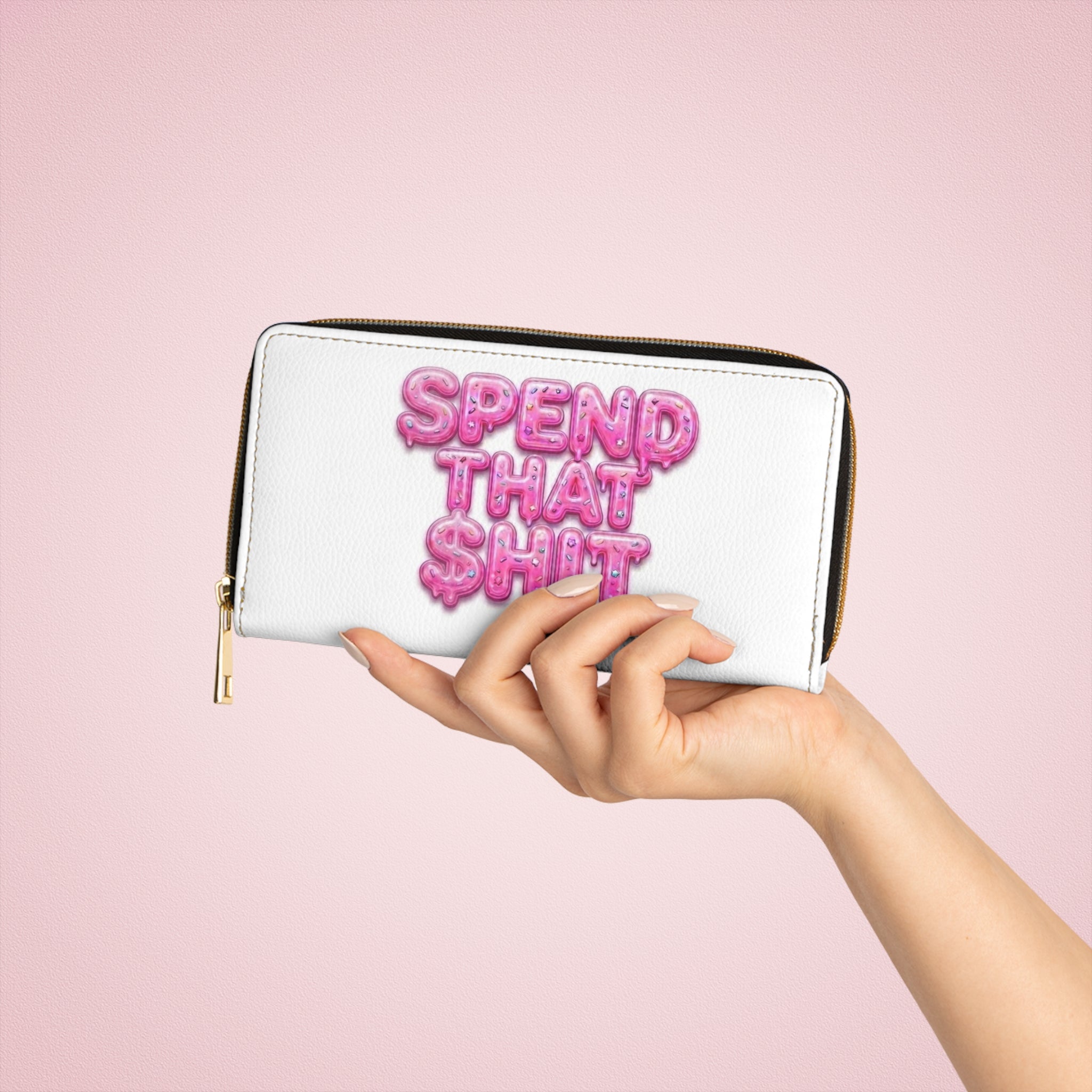 Zipper Wallet — 'Spend That Shit' Pink Drip Graphic Zip-Around Wallet
