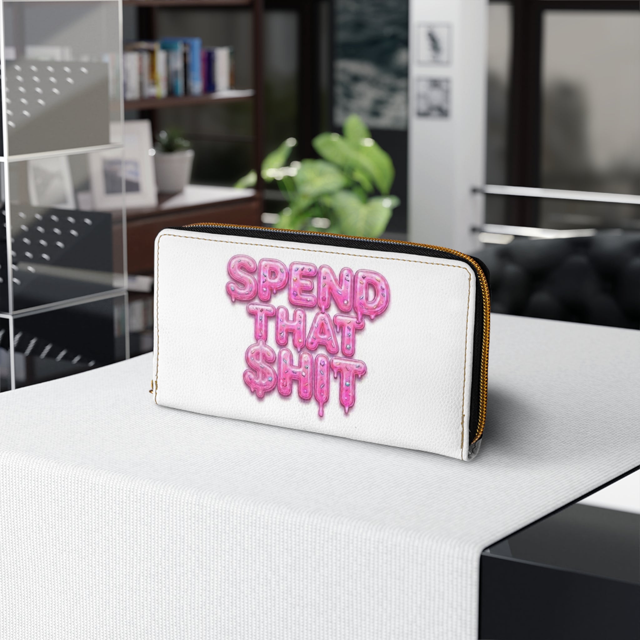 Zipper Wallet — 'Spend That Shit' Pink Drip Graphic Zip-Around Wallet